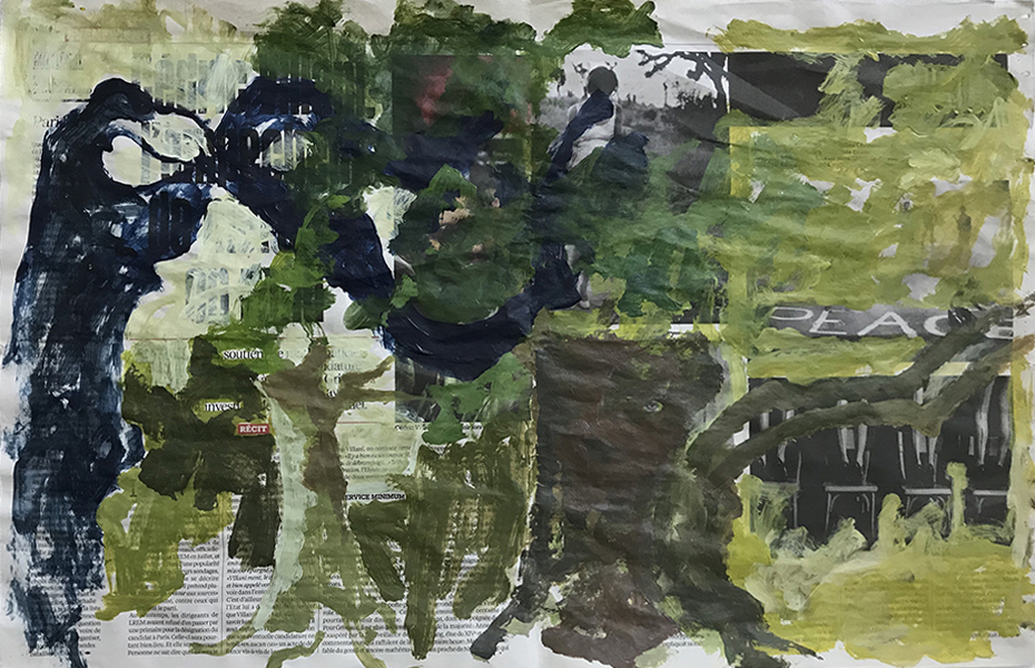 Julie Perrin, "sans titre", acrylique sur journaux, 56 x 36 cm, 2019