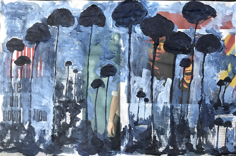 Julie Perrin, "sans titre", acrylique sur journaux, 56 x 36 cm, 2019