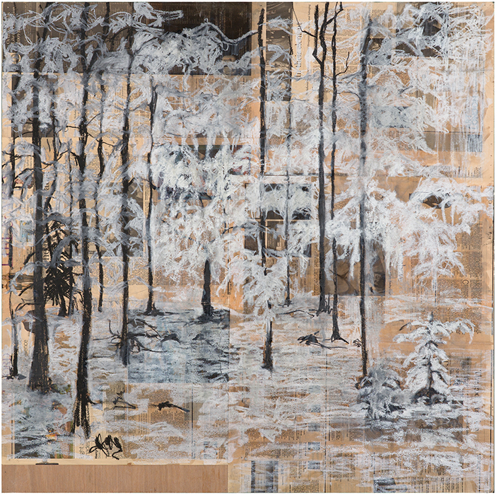Julie Perrin, "sans titre", acrylique sur papiers journaux, 100 x 110 cm, 2012