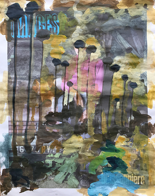 Julie Perrin, "sans titre", acrylique sur journaux, 60 x 46 cm, 2019